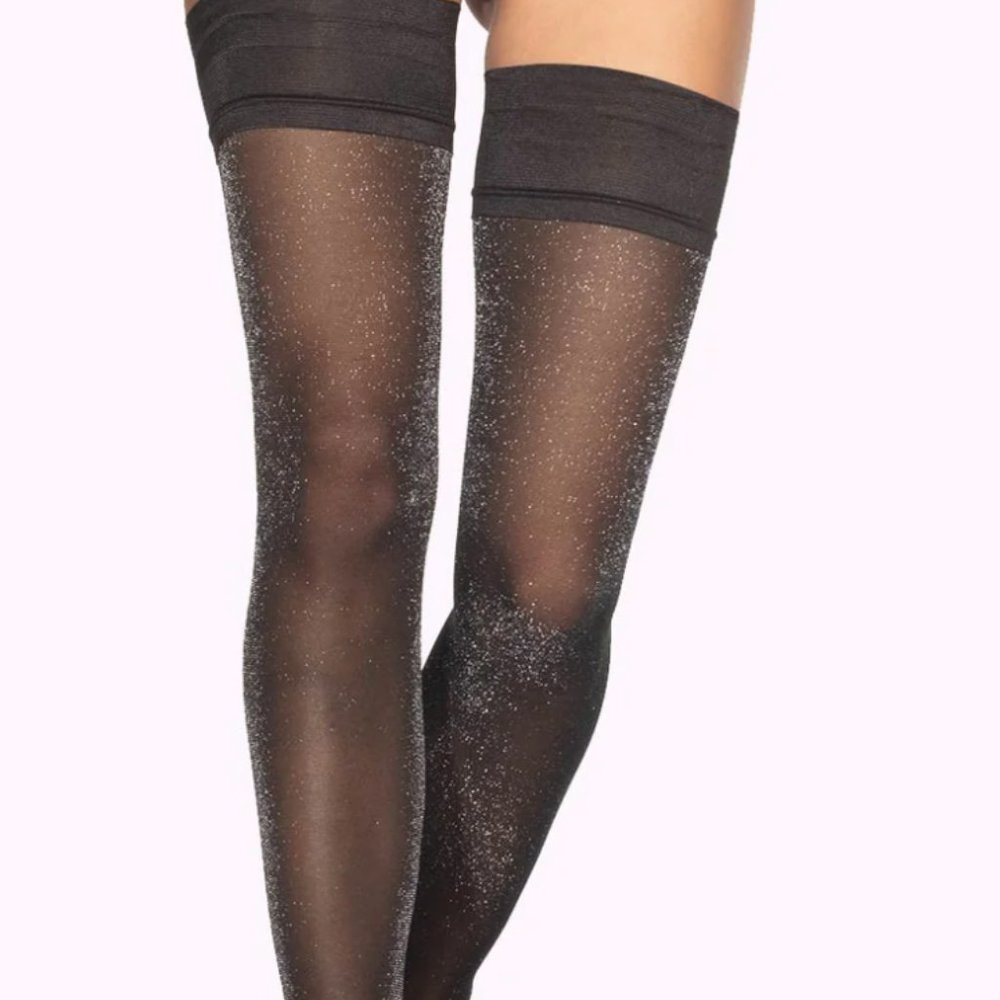 VIENNE Milano Lace Top Sheer Microfiber Thigh High Stockings - GISELLA Sparkle